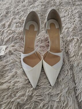 Christian Louboutin White Patent Pointed Slingback Pumps